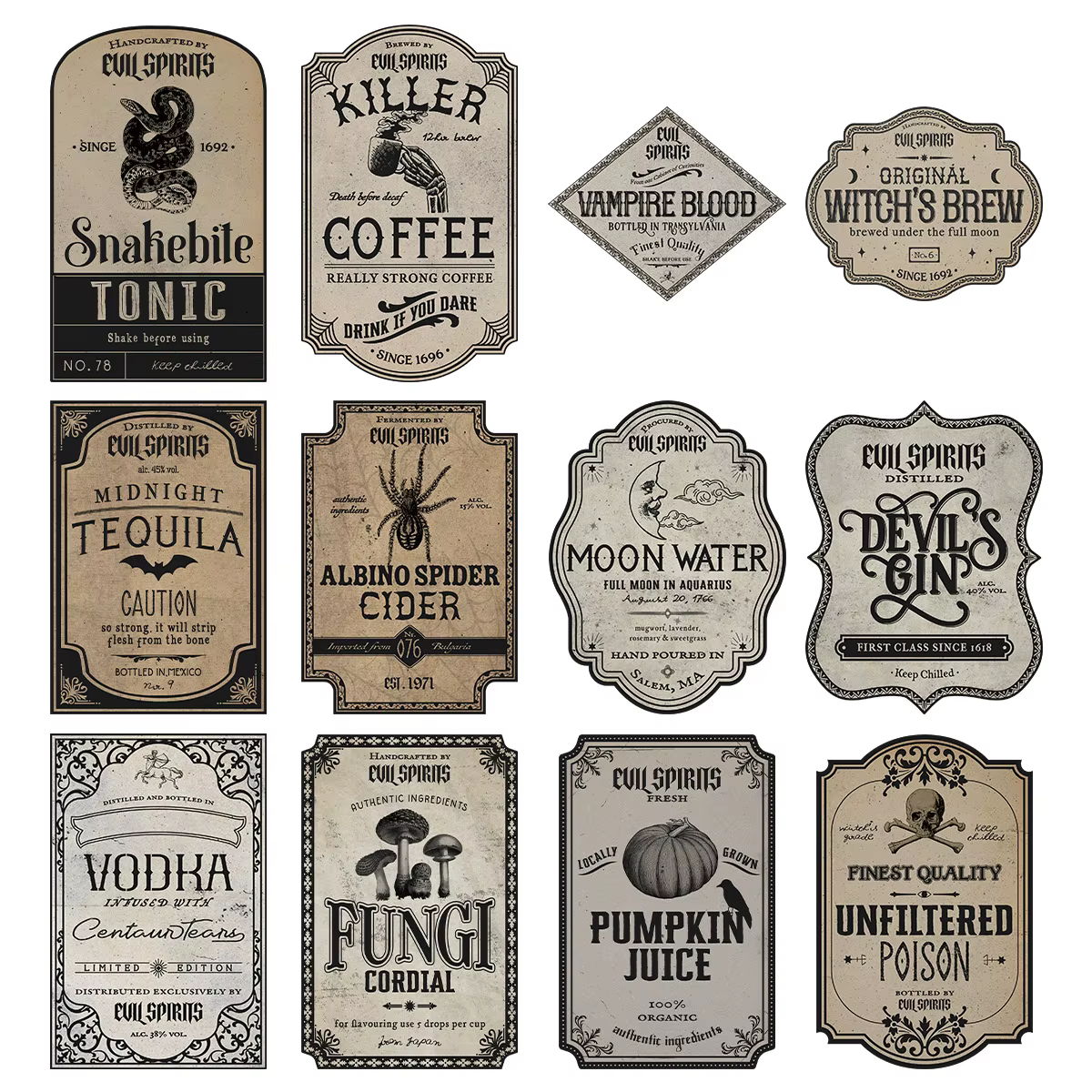 Étiquettes de Potion d'apothicaire d'halloween, 12/13 pièces, pour pot de bouteille, autocollants de