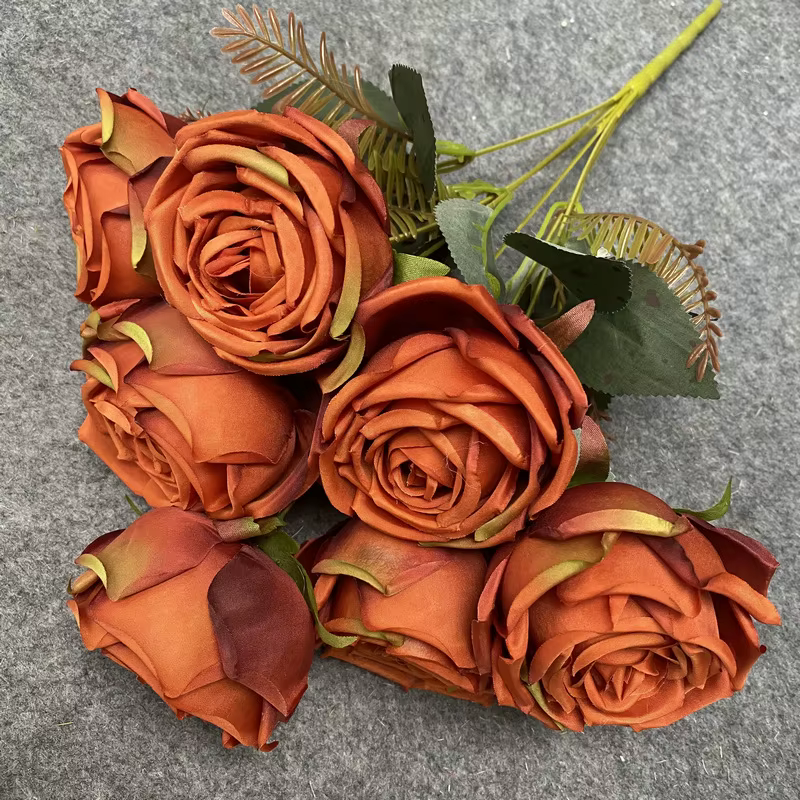 Rose artificielle en soie, fleurs de Caramel, Bouquet de roses, décoration de maison, 7 têtes, décor