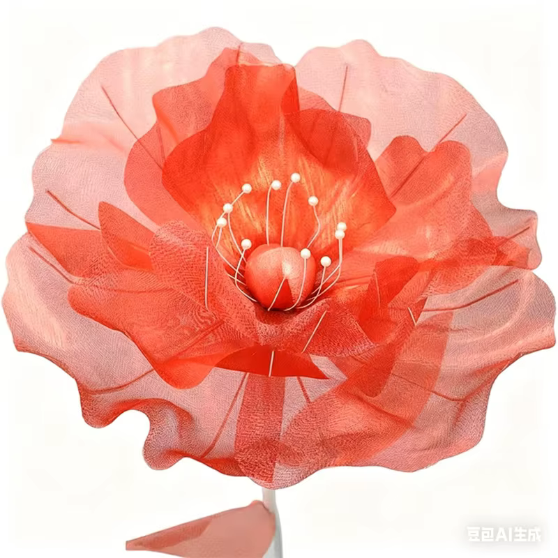 Grande fleur artificielle en tulle transparent de 50 cm avec accents de perles, idéale pour la décor