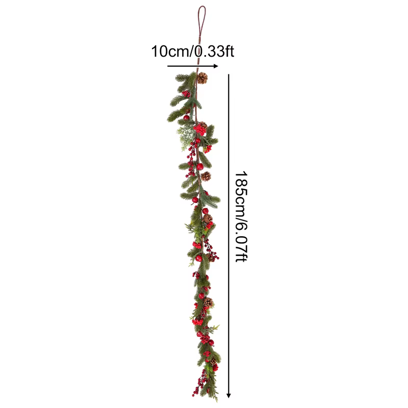 Angela fleur 6.07ft rouge baie vert pin aiguille pomme de pin rotin noël nouvel an cheminée décor su
