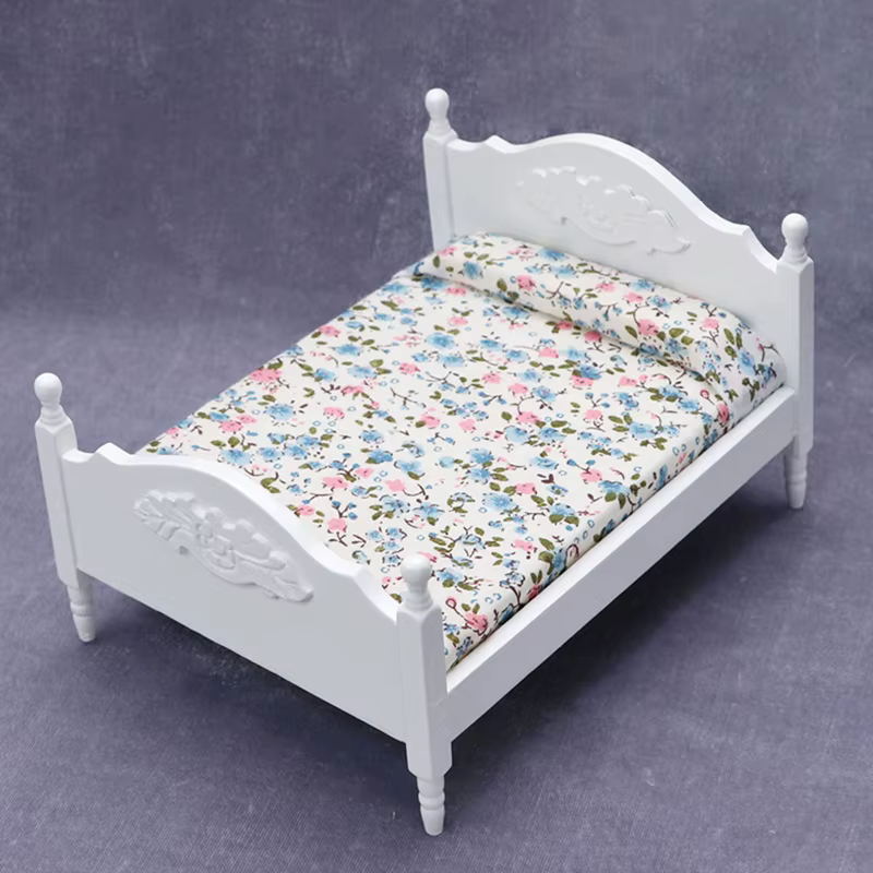 Maison de poupée Miniature européenne 1:12, modèle de lit Double, accessoire de meubles pour maison 
