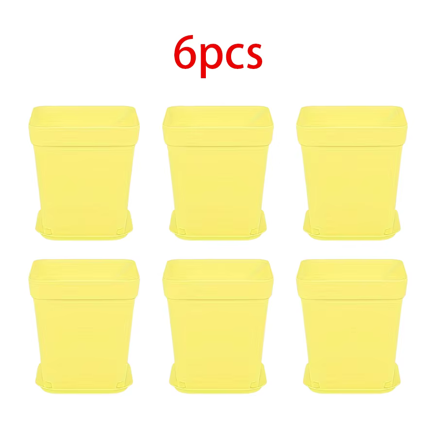 Lot de 6/12/24 pots de fleurs carrés colorés avec plateau, pour bureau, intérieur, extérieur, jardin