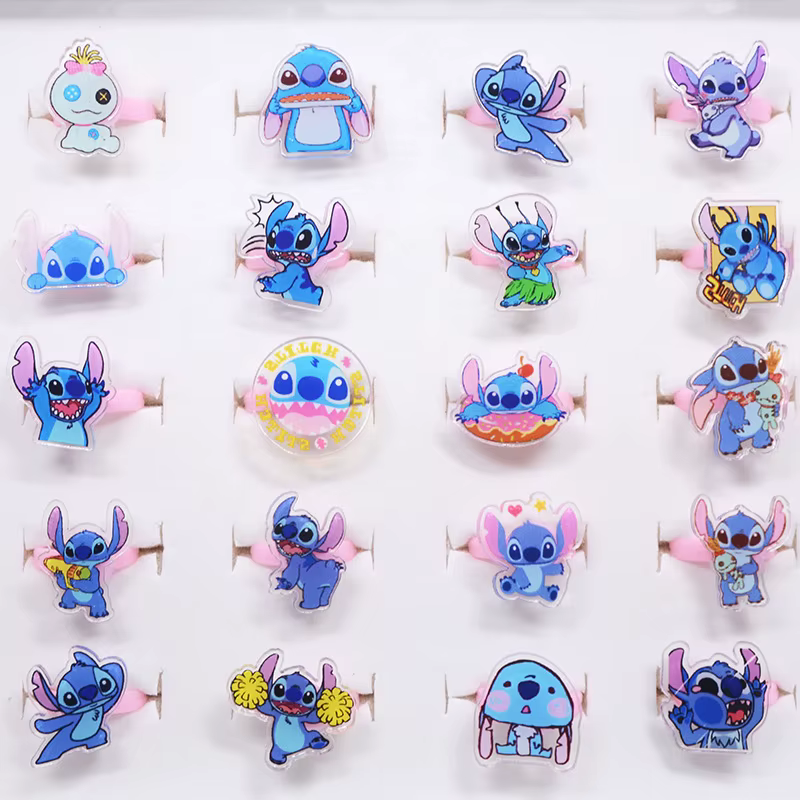 Anneau en acrylique Stitch 10/20 pièces Kawaii Lilo & Stitch Accessoires de dessin animé Jouet Cadea