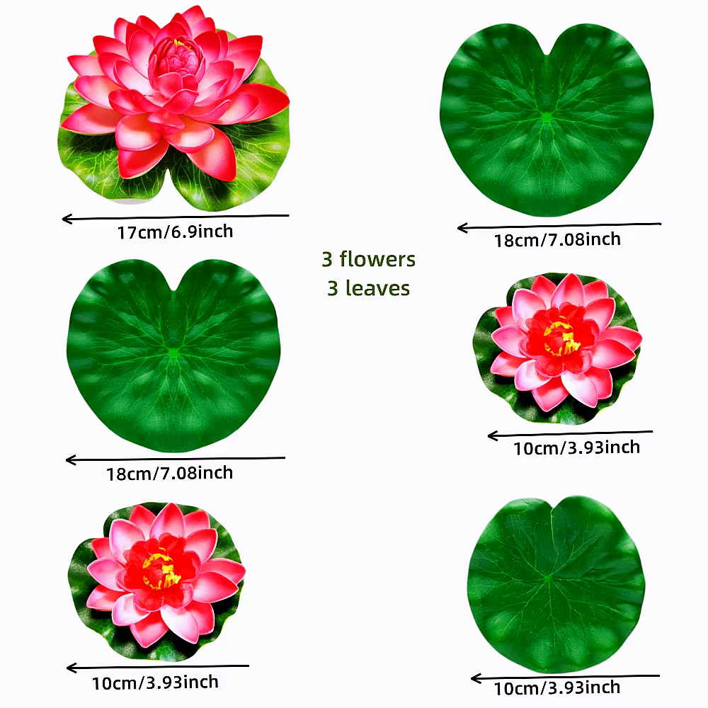 Lotus artificiel 3 fleurs et 3 feuilles, Lotus en mousse flottante d'eau réaliste, faux coussin de l