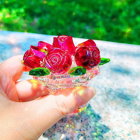 Fleurs de roses artificielles en verre de cristal, roses de simulation pour la maison, mariage, noël