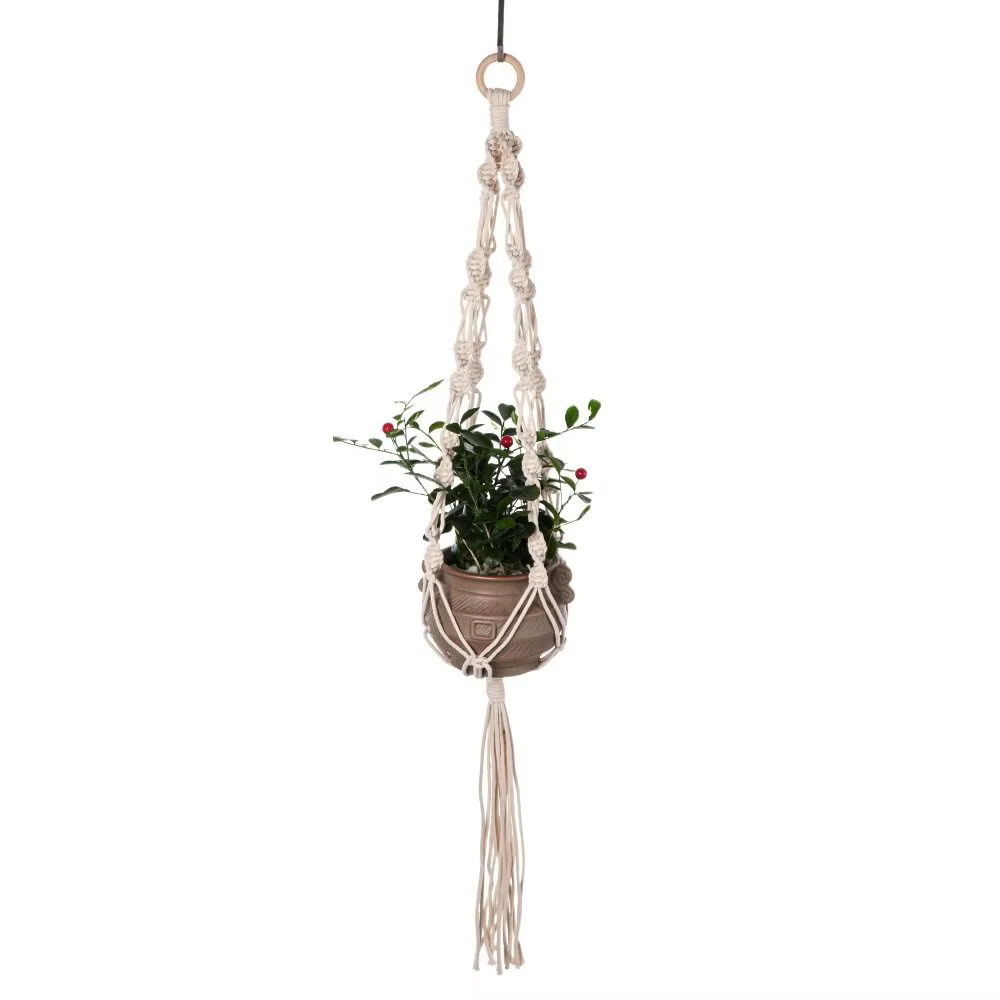 Support de pot de fleurs suspendu en corde de coton style bohème, fait main, design ajouré créatif,