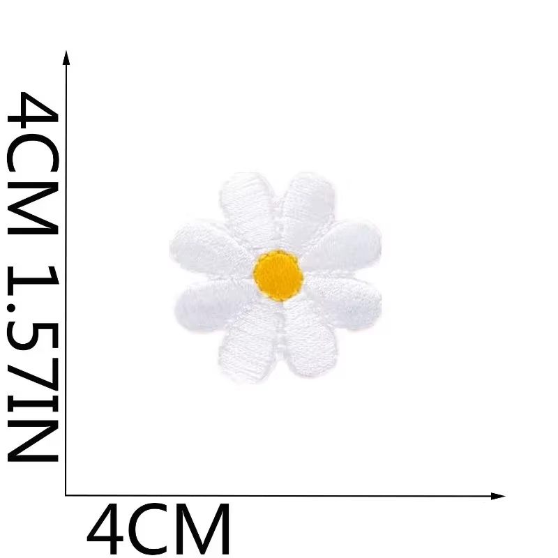 Étiquette brodée en tissu à motif floral pour sac, broderie informatique, petite fleur blanche, moti