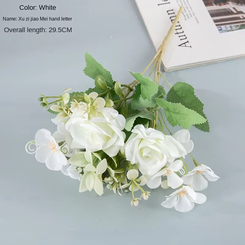 Bouquet de roses artificielles, 5 têtes, fausses fleurs, pour un mariage, pour Noël