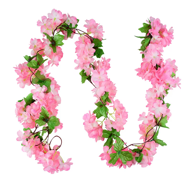 Guirlande de fleurs de cerisier artificielles en soie, 2.2m, guirlande suspendue en rotin Sakura, dé
