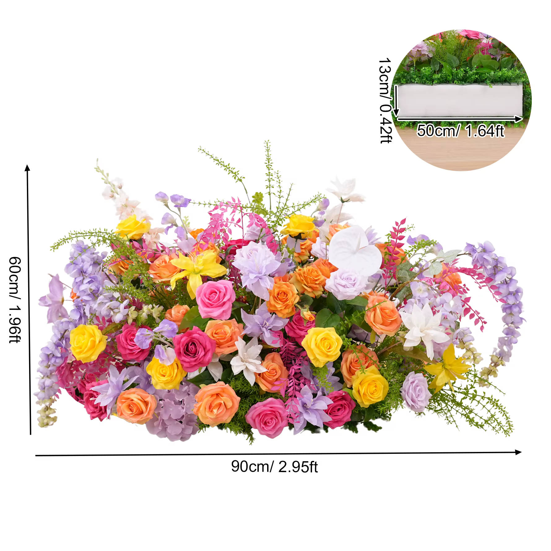 H8947 coloré Orange narcisse rouge Rose Rose verdure accrocher rangée florale mariage toile de fond 