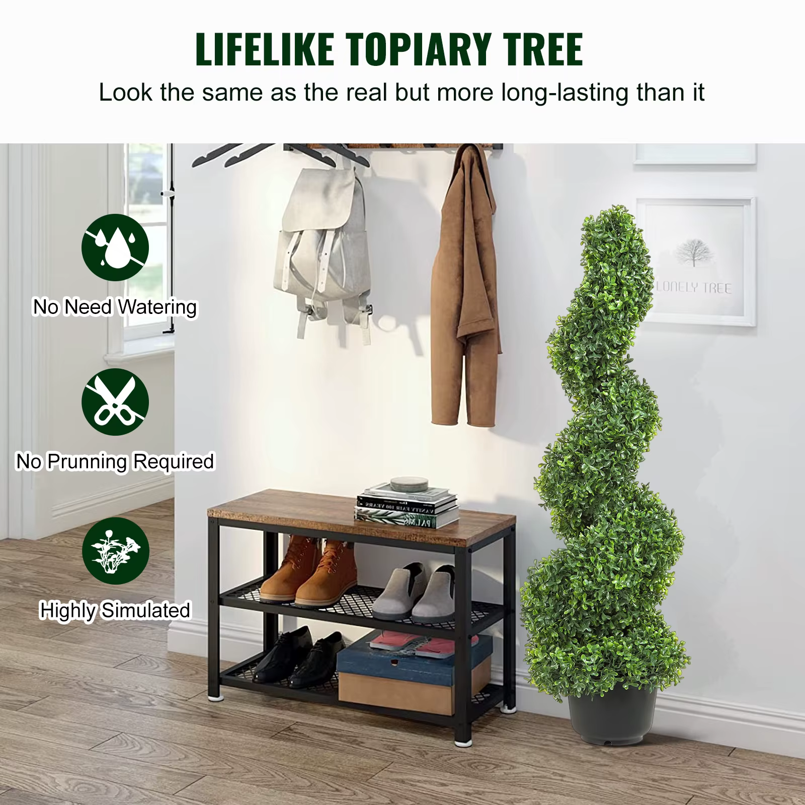 SucceBuy 1/2 pièces tour de buis artificielle topiaire spirale plante artificielle 24/36/48 pouces d