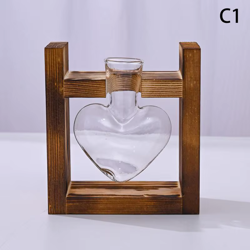 Vase en verre pour plantes, station de propagation de table, vase hydroponique avec plateau en bois,