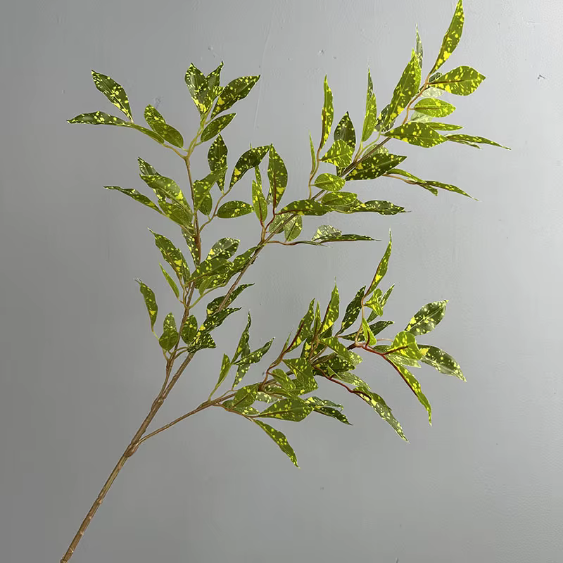 5 pièces de plantes artificielles en plastique, feuilles en bois à 3 branches en forme d'étoile, déc