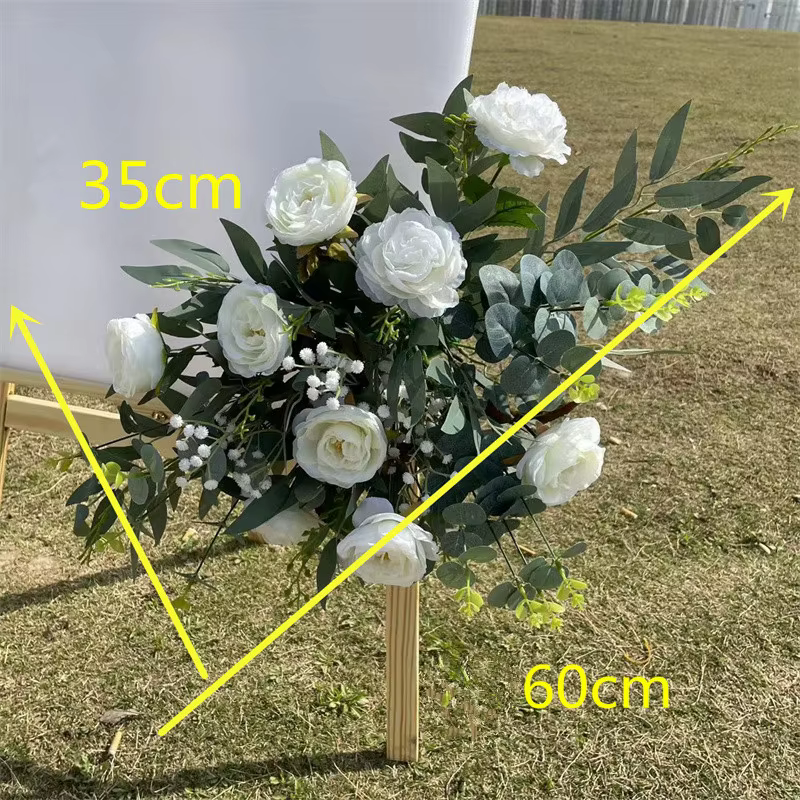 Boule de fleurs artificielles en saule vert, Rose blanche, sol en plomb, panneau de bienvenue pour m