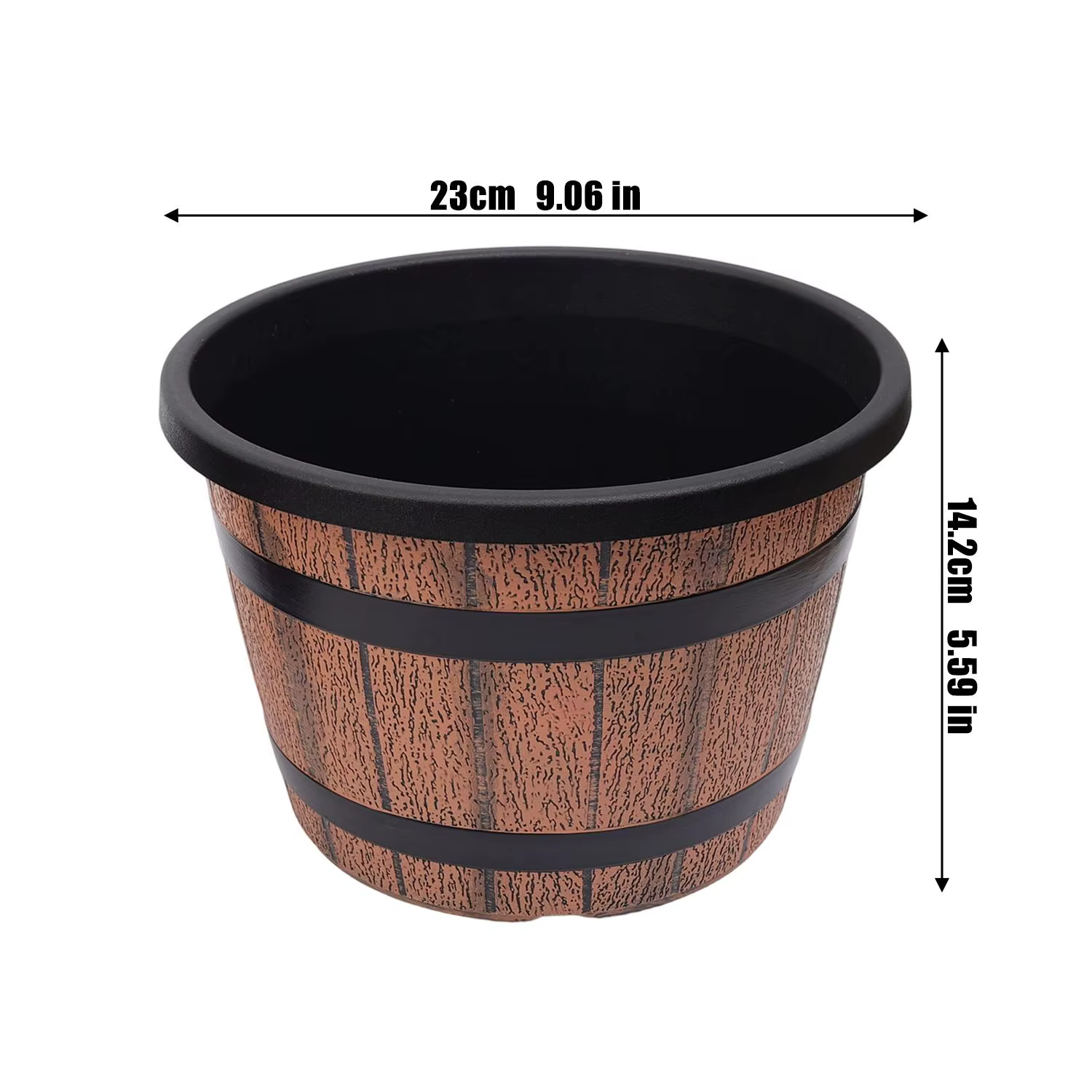 Pot de fleurs en plastique imitation baril en bois rétro, pots à succulentes en plastique avec trous