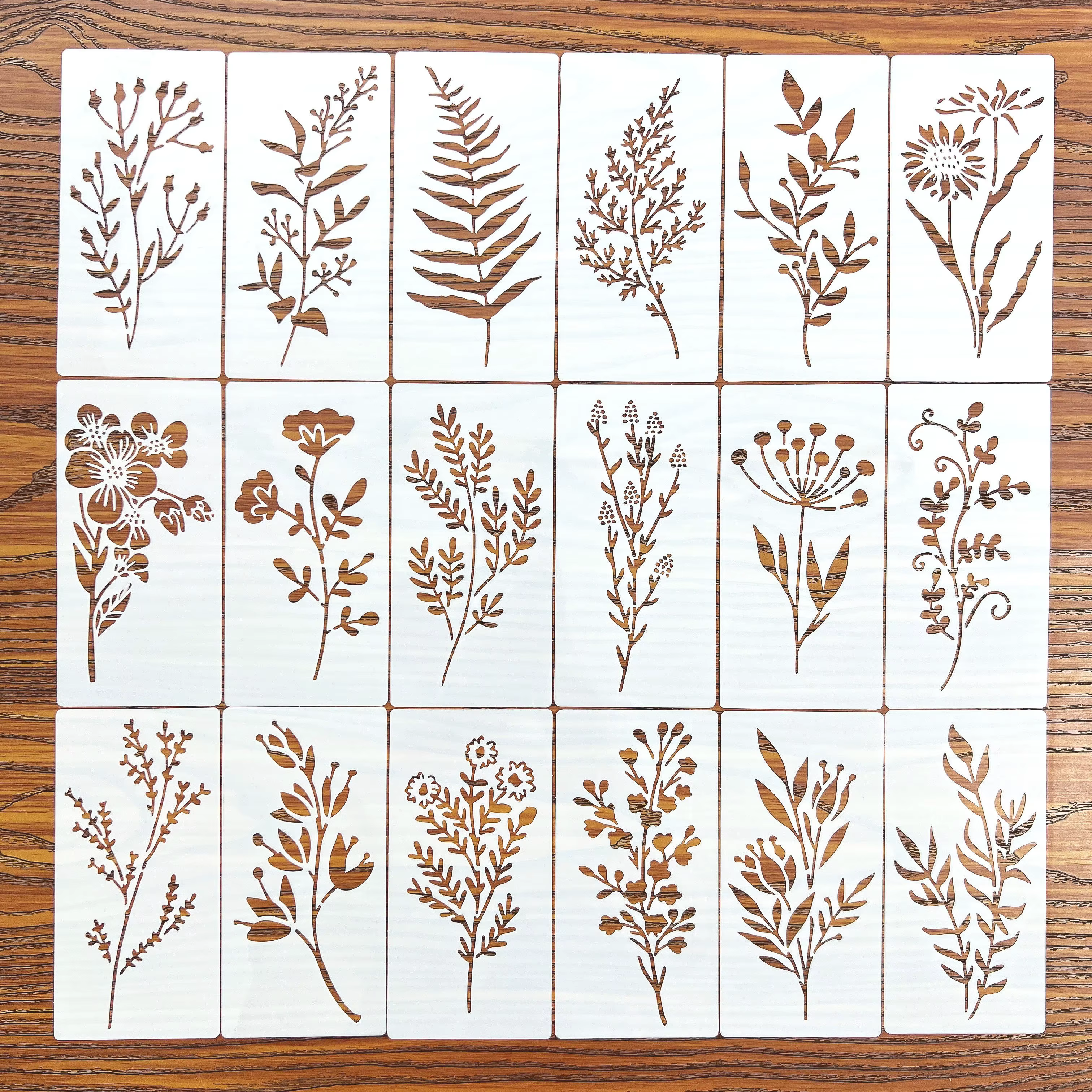 ** 18 pièces pochoirs de peinture de fleurs bricolage, modèles en plastique réutilisables pour bois,