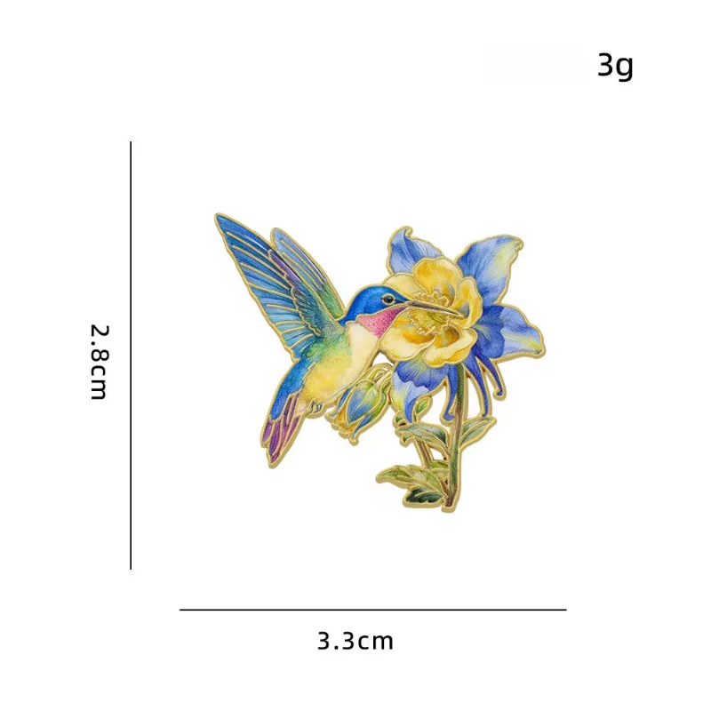 Nouvelle Arrivée Broche Florale Colibri Vintage, Épingles et Badges Métalliques Oiseau Fleur pour Dé