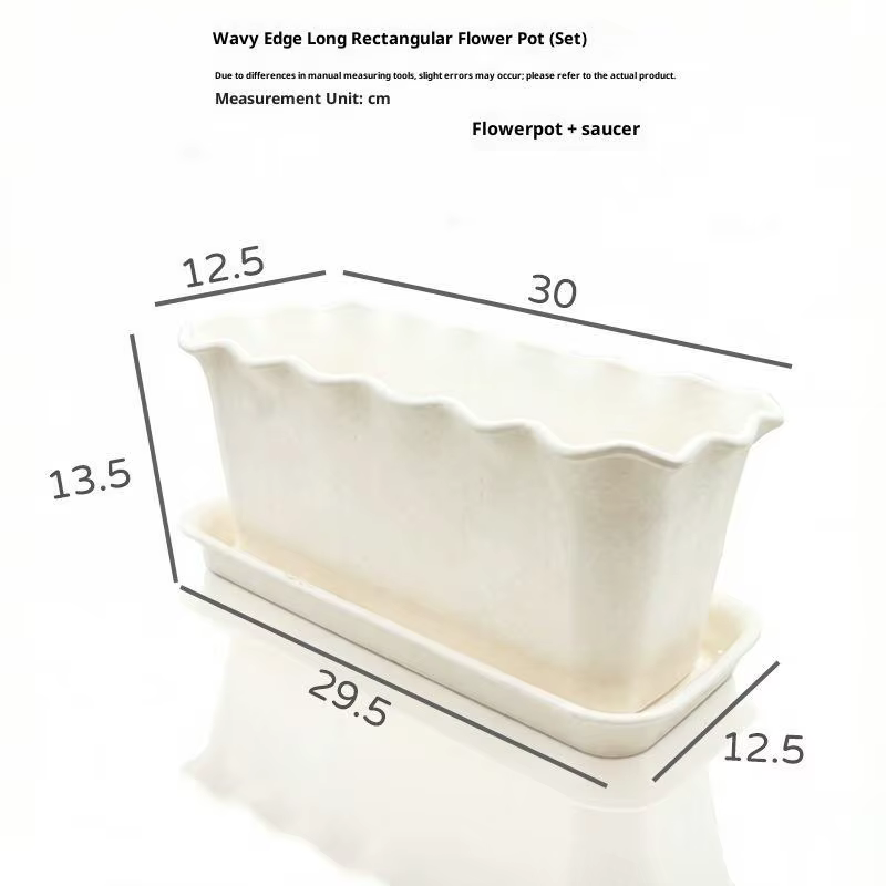 Jardinière rectangulaire à bords ondulés avec soucoupe, épaisse, durable, résistante aux UV, idéale