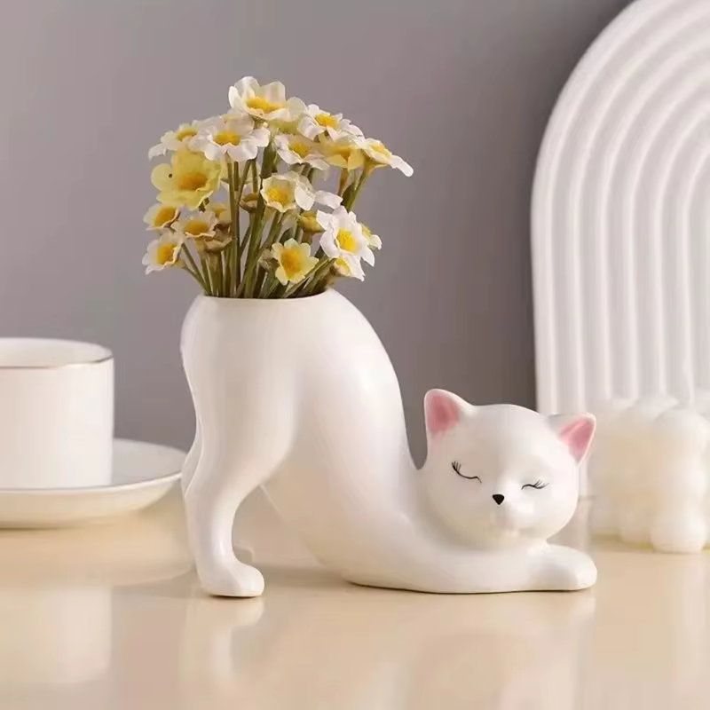 Pot de fleur créatif en céramique, colonne de queue de chat mignon, Pot de fleur en céramique pour c