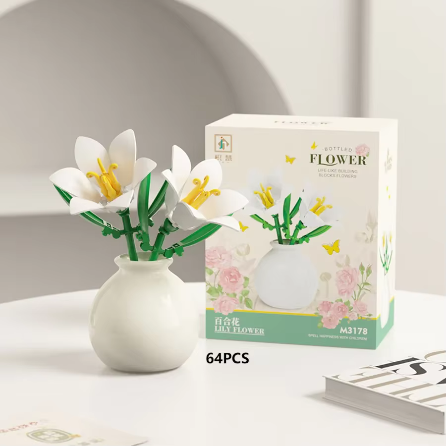 Mini Rose tulipe tournesol pivoine fleur avec Vase modèle Micro blocs de construction bricolage mais