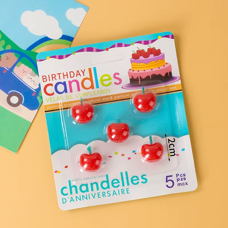 Bougies d'anniversaire cerise douce, 5 pièces/lot, décorations de gâteau décoratives en cire rouge v