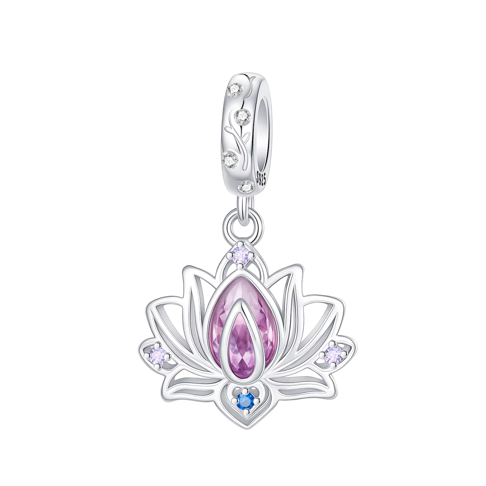 Pendentif fleur de Lotus en argent Sterling 925, breloque hypoallergénique, perle incrustée de zirco