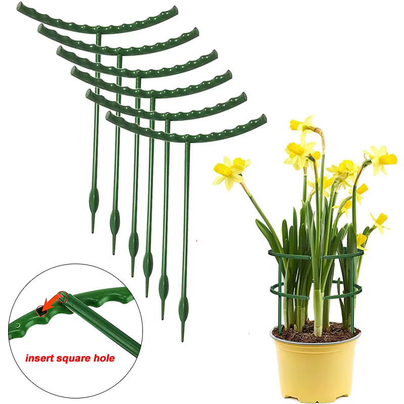 Cage de Support pour plantes de jardin, Support de fleurs en plastique demi-cercle, tige de fixation