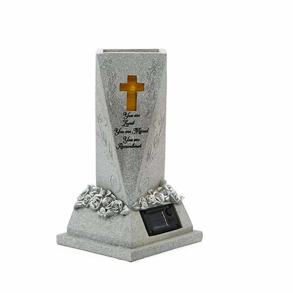 Vase solaire en résine pour cimetière, support floral commémoratif à énergie solaire, ornement décor