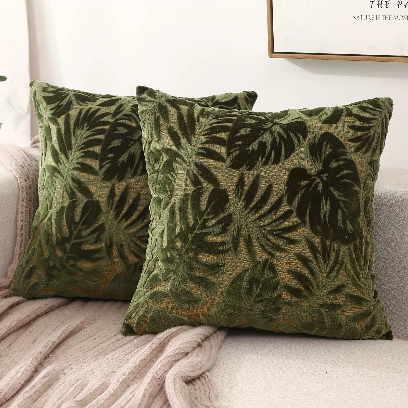 1 pièces Chenille feuille verte Jacaquard plantes tropicales housse de coussin jeter taies d'oreille