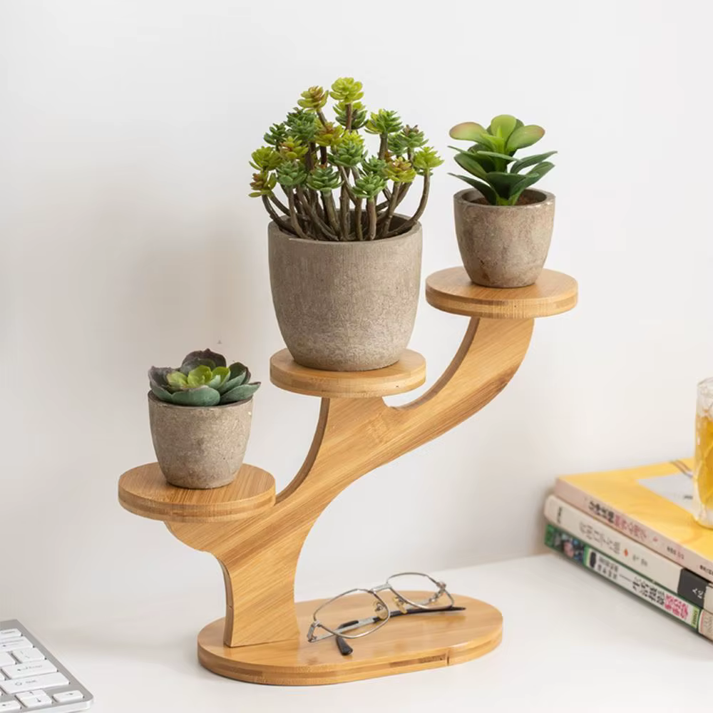 Pot de Fleurs en Bois de Bambou, Support de Plantes Multicouches, Succulentes, Bonsaï, Ornement de B