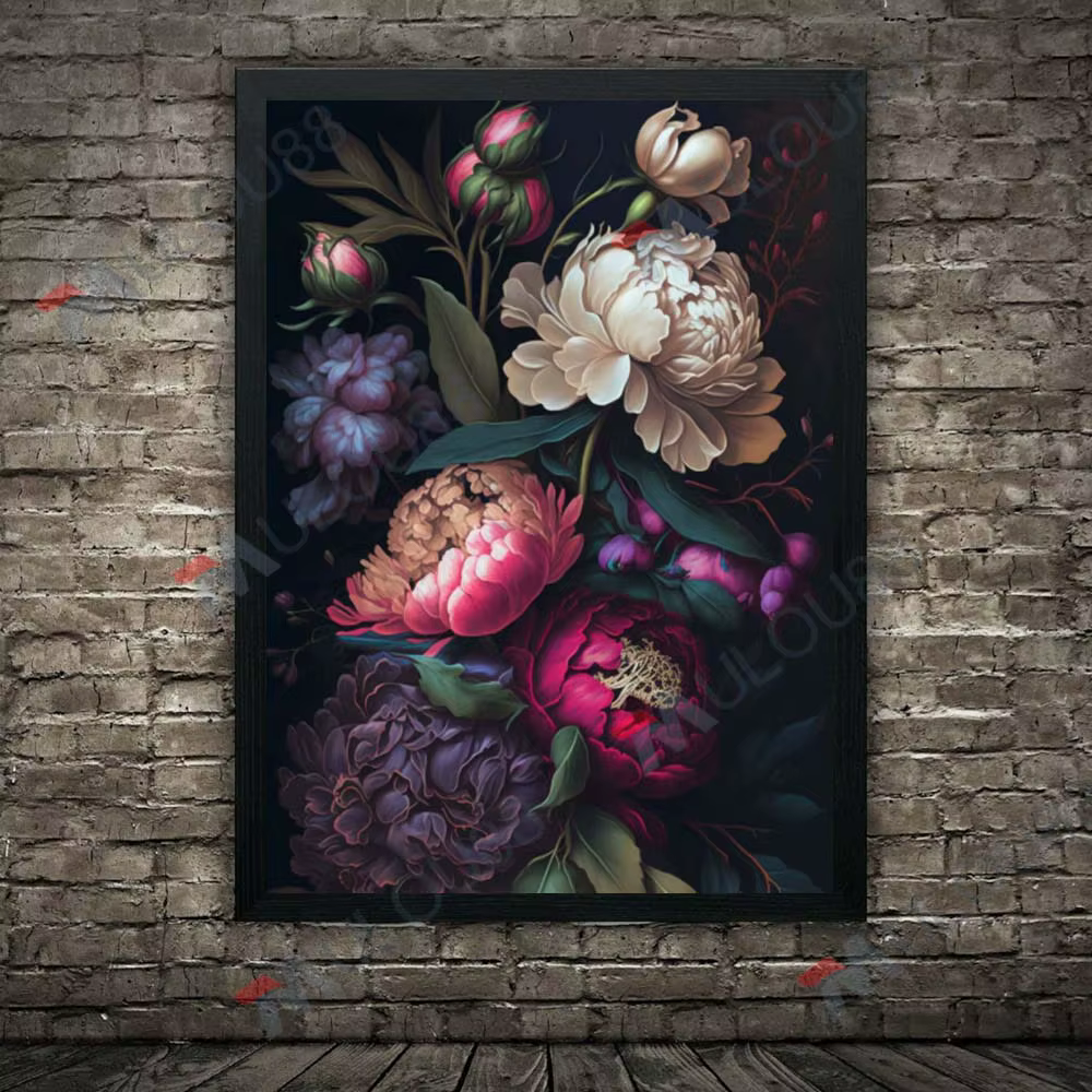 Moody Floral botanique papillon gothique mur Art toile peinture plante magique sombre académique Art