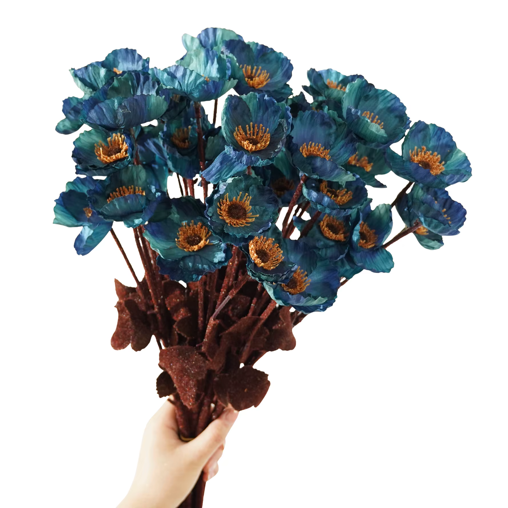 Fleur d'Angela 4 têtes 60cm Coquelicots d'automne artificiels en matériaux floqués Bouquet de coquel
