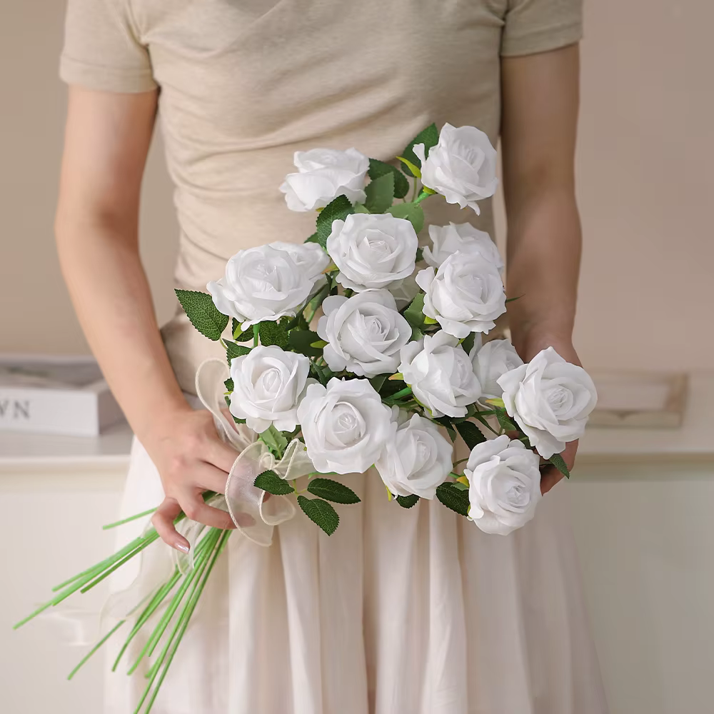 Bouquet de roses artificielles 49cm, 5/10 pièces, fausses fleurs pour décoration de maison, jardin, 