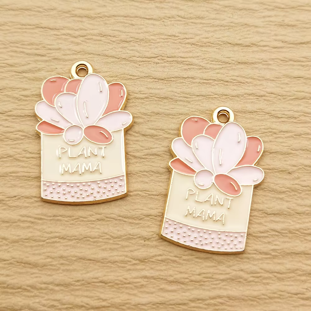 Breloque plante en Pot pour la fabrication de bijoux, pendentif en émail, accessoires de bricolage e