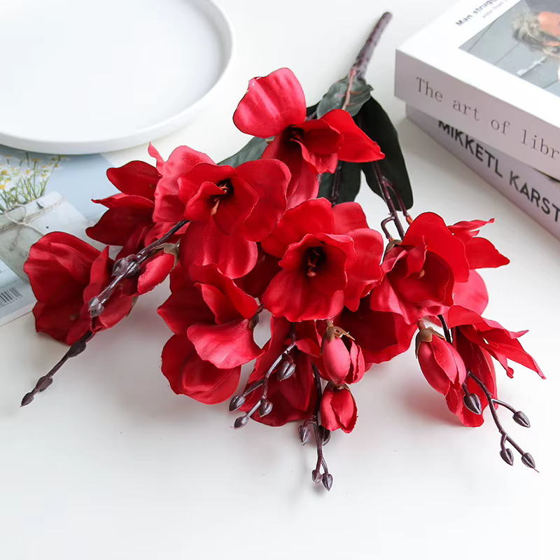 Bouquet de magnolia Gladiolus artificiel, 5 fourchettes, 20 têtes, fleurs en soie réalistes pour la 
