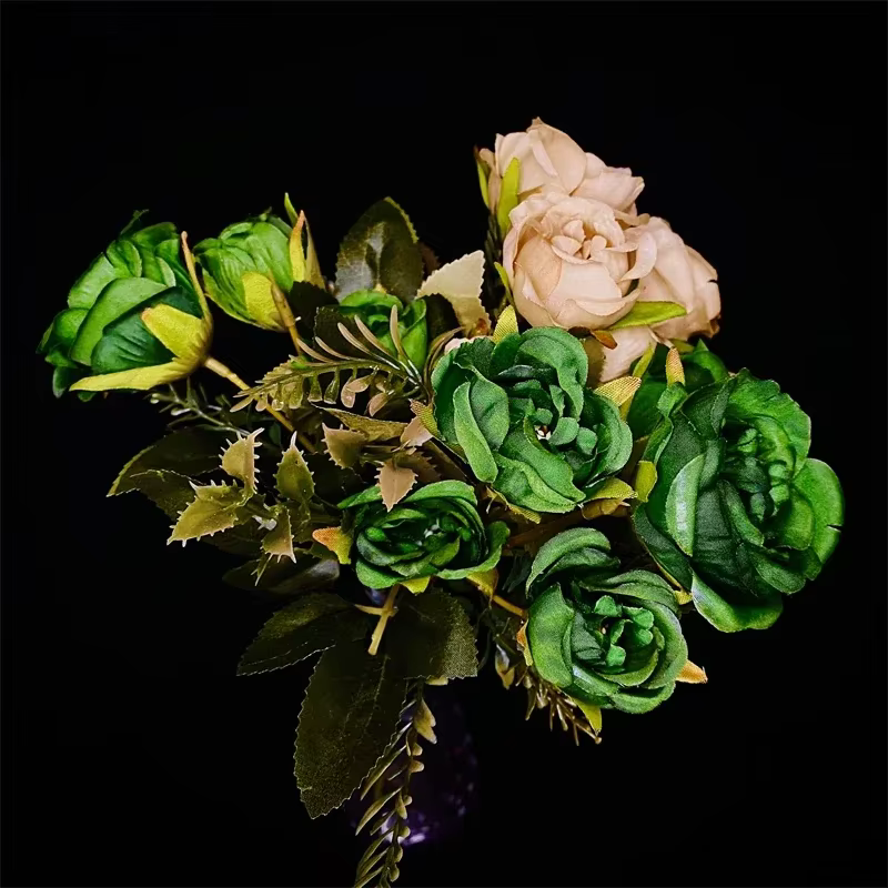 Vintage 8 têtes fleurs artificielles soies pivoine vert Rose pour décorations faux Fower mariage bur