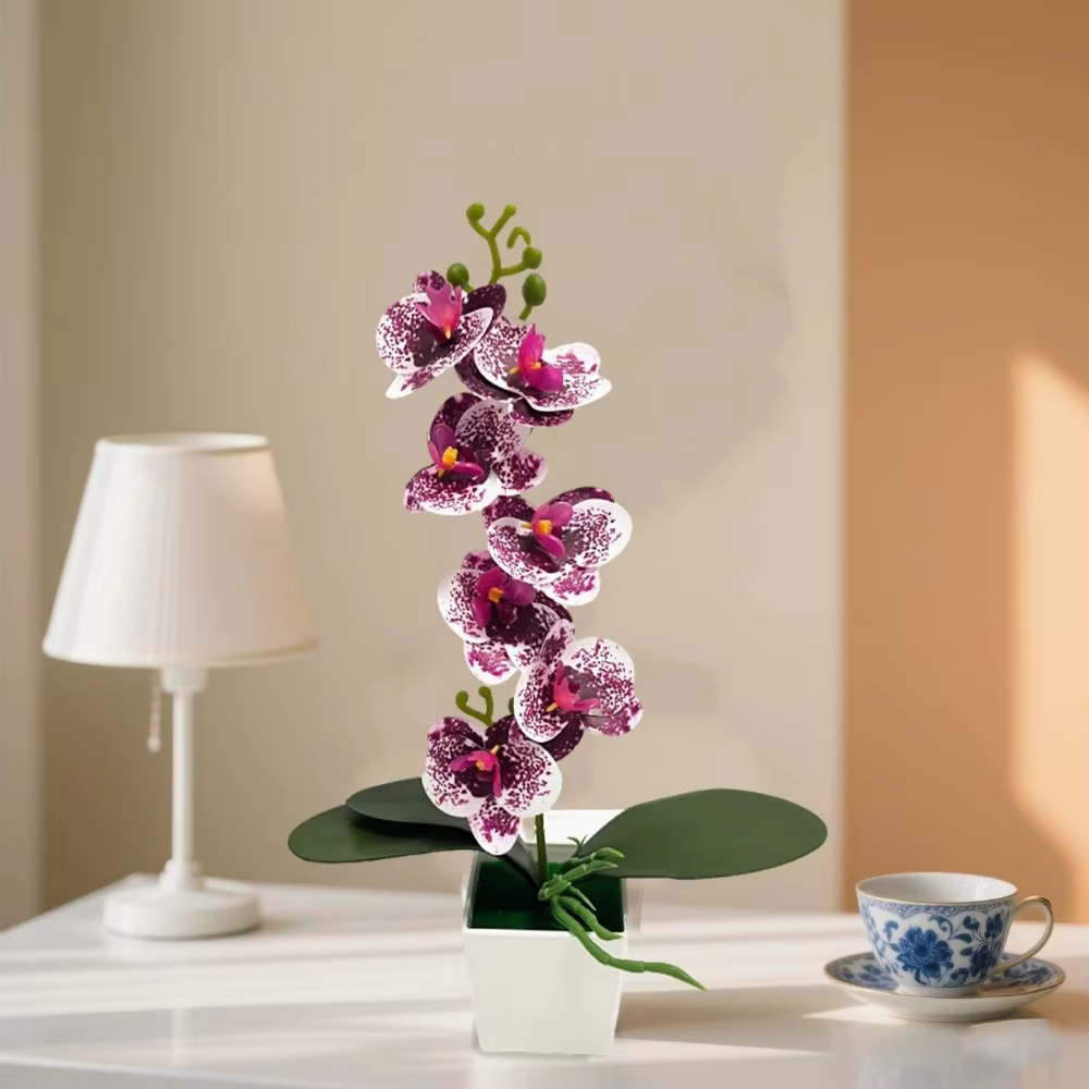 7 Fleurs d'orchidées artificielles en pot, fleurs roses et blanches, plantes artificielles, fausses 