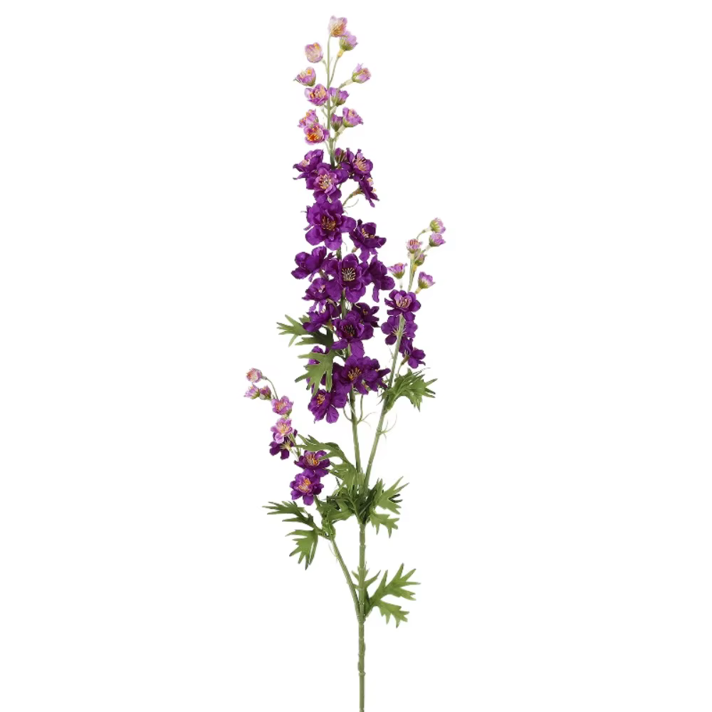 Fleur artificielle de Larkspur à feuilles vertes, toucher réel, simulation réaliste, grande fleur ar