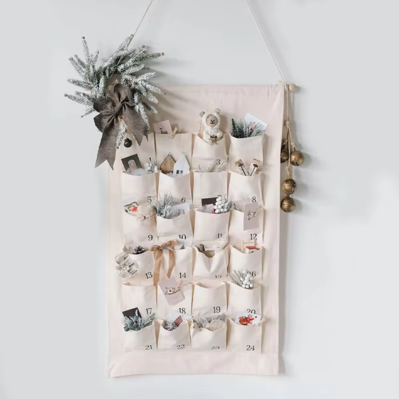 Calendrier de l'avent en toile de 24 jours, accessoires de vacances, manteau de cheminée pour la mai
