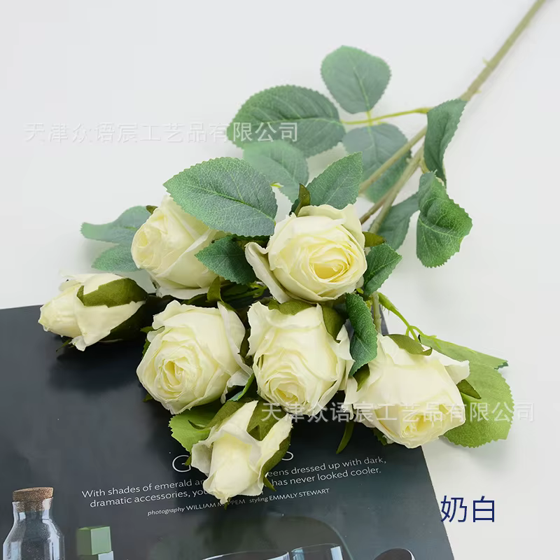 3 pièces de fleurs artificielles en forme de flocon de neige à 7 têtes, décoration d'ambiance festiv
