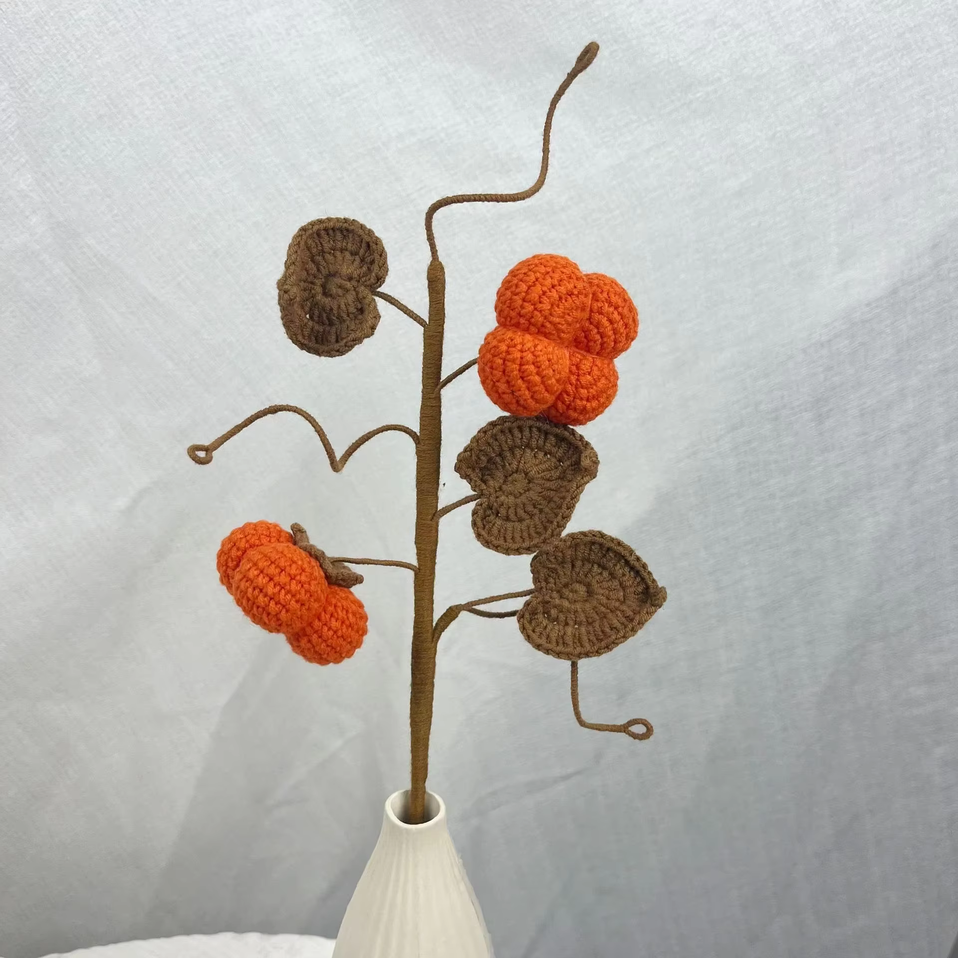 Bouquet de fleurs artificielles faites main au crochet, série fruits : kaki, citron, pastèque tricot