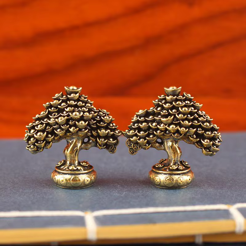 Ornements en laiton Arbre de la Fortune, Arbre en pot, Arbre lingot, Ornements rétro en laiton, Scul