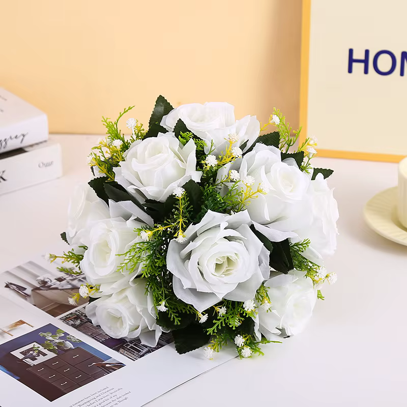 Boule de fleurs artificielles en plastique, Base verte, centres de Table en tissu de soie pour décor