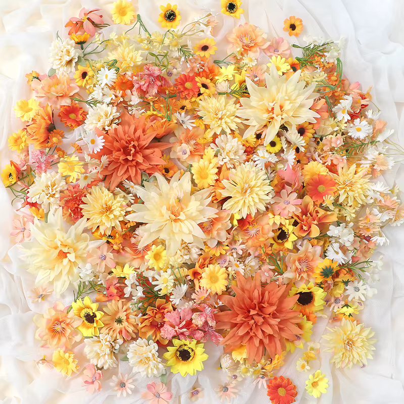 Mélange d'orangers artificiels, têtes de roses, décoration intérieure, ornement de jardin, décoratio
