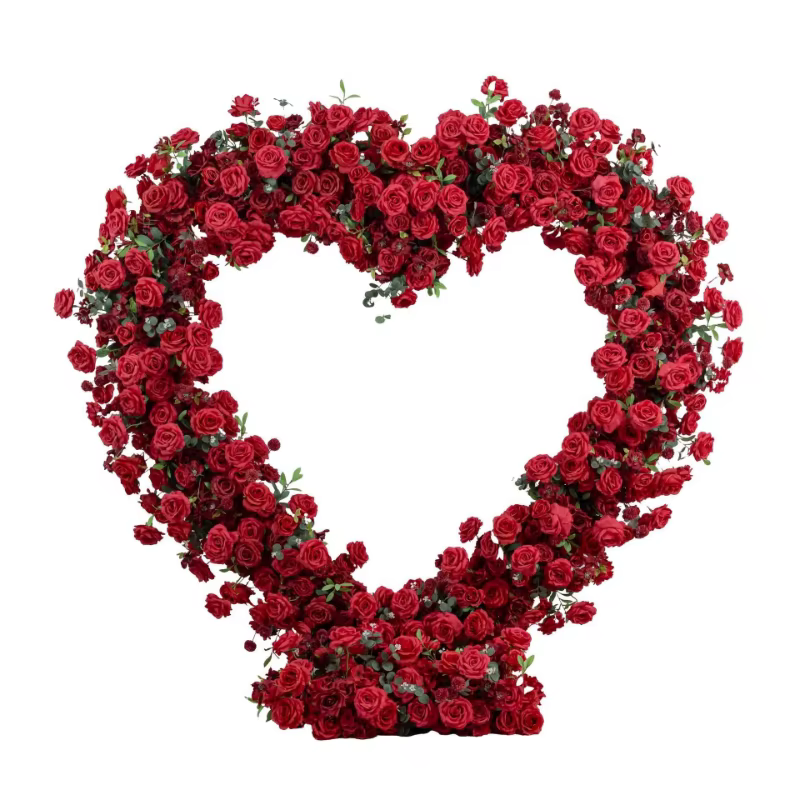 Arches florales en forme de cœur de roses rouges de 240 cm pour décoration de fond de mariage, décor