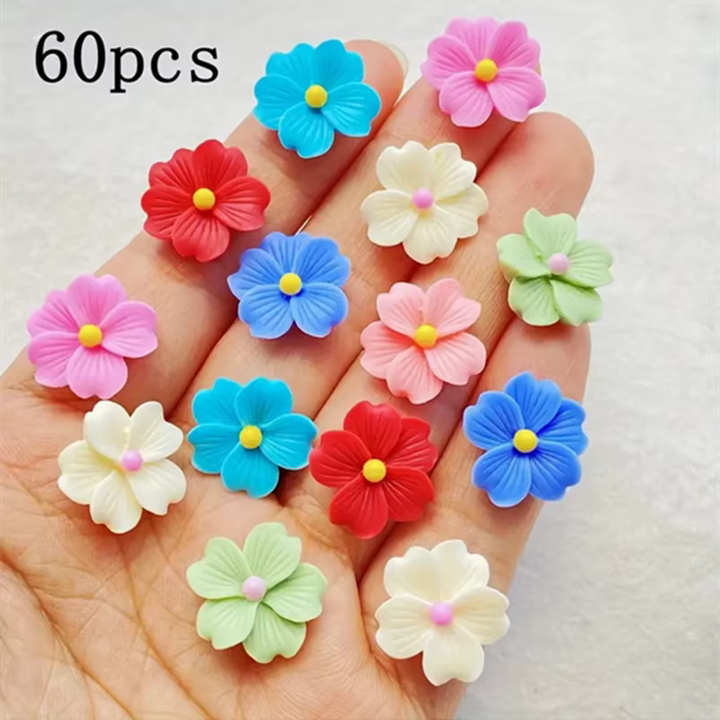 60 pièces de fleurs en résine mélangées, cabochons décoratifs à fond plat pour scrapbooking, accesso