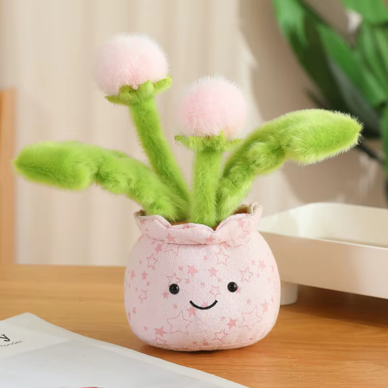 Plantes vertes artificielles en pot, jouets en peluche, pivoine, narcisse, champignon, cactus, fleur