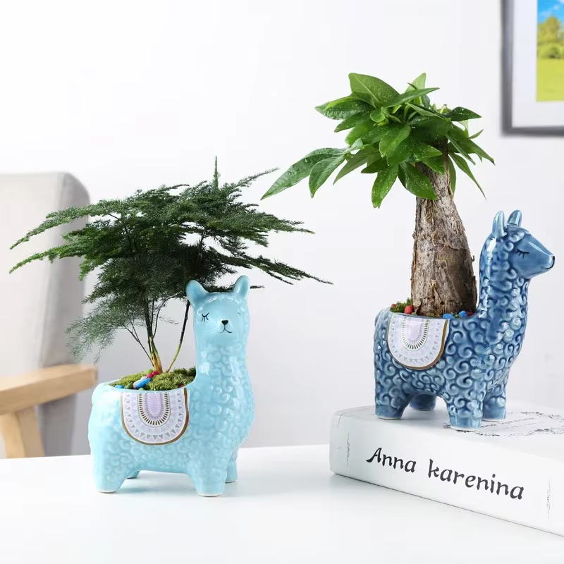 Pot de fleur succulente en alpaga, dessin animé mignon, conteneur de bureau placé en Pot, décoration