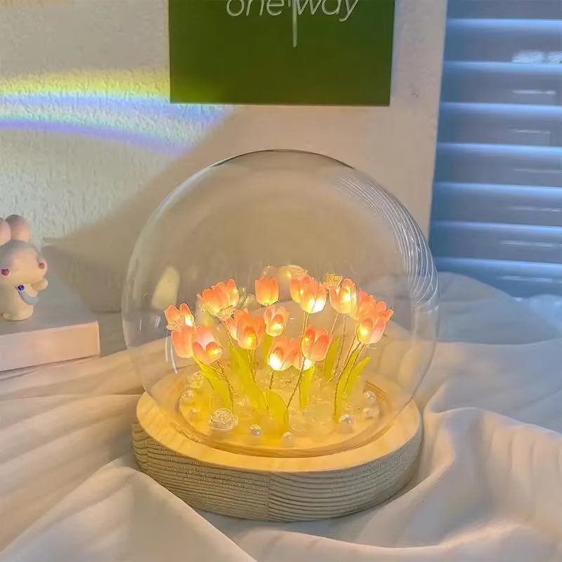 Ornements de veilleuse faits à la main, bricolage, chevet, fleur de tulipe artificielle, lampe de nu