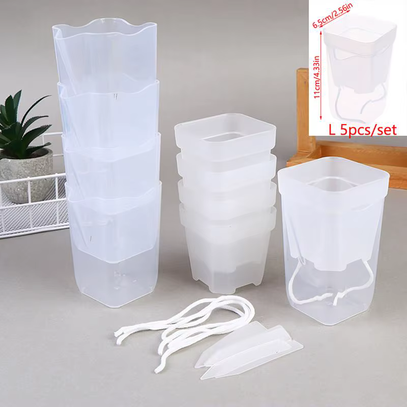 5 pots de plantes auto-arrosants, pots à fleurs à double couche, jardinières avec trou de drainage, 